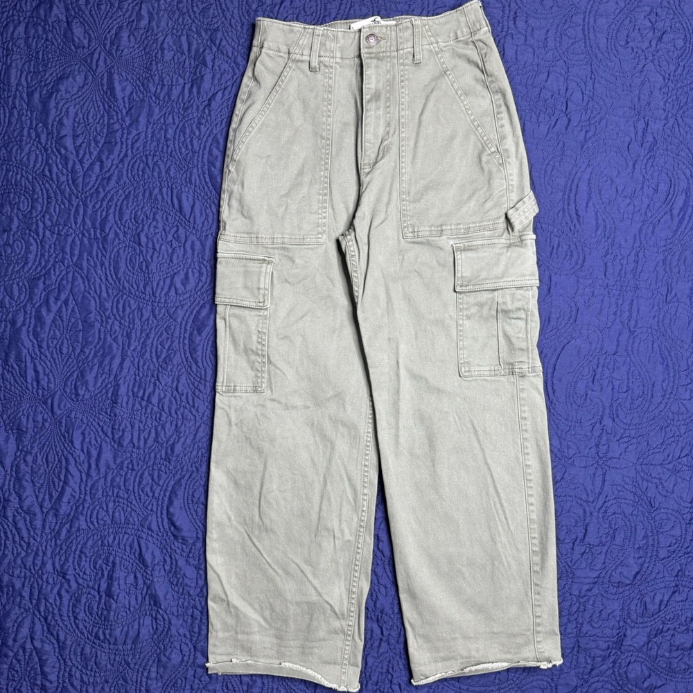 Hollister OD Green Cargo Utility Pants Ultra High‎ Rise Cropped Wide Leg Y2K